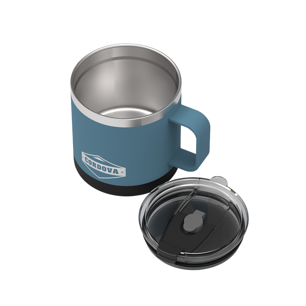 Yonder Blue 14oz No-Spill 14 oz Stainless Steel Insulated Mug with lid removed