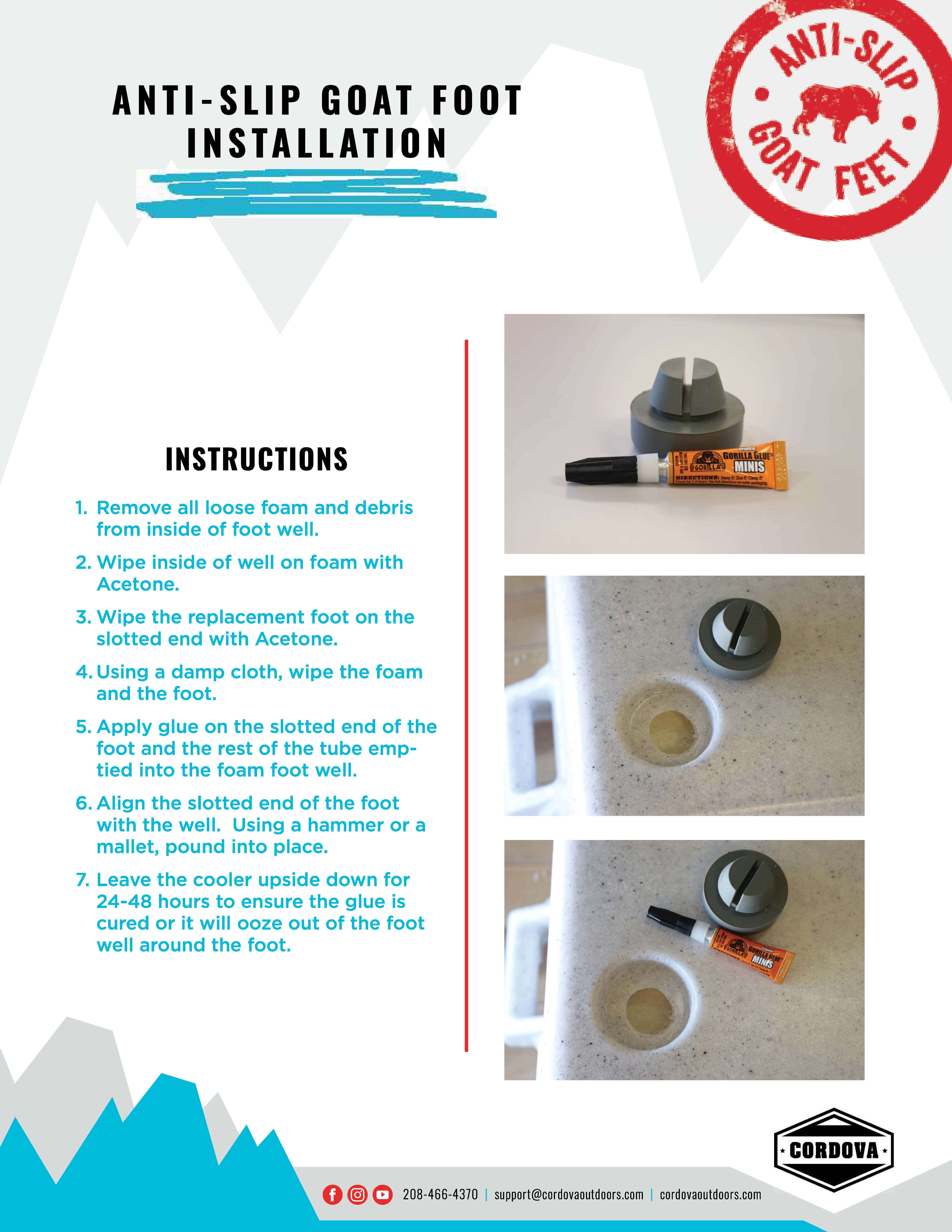 Anti-slip goat foot installation instructions for coolers