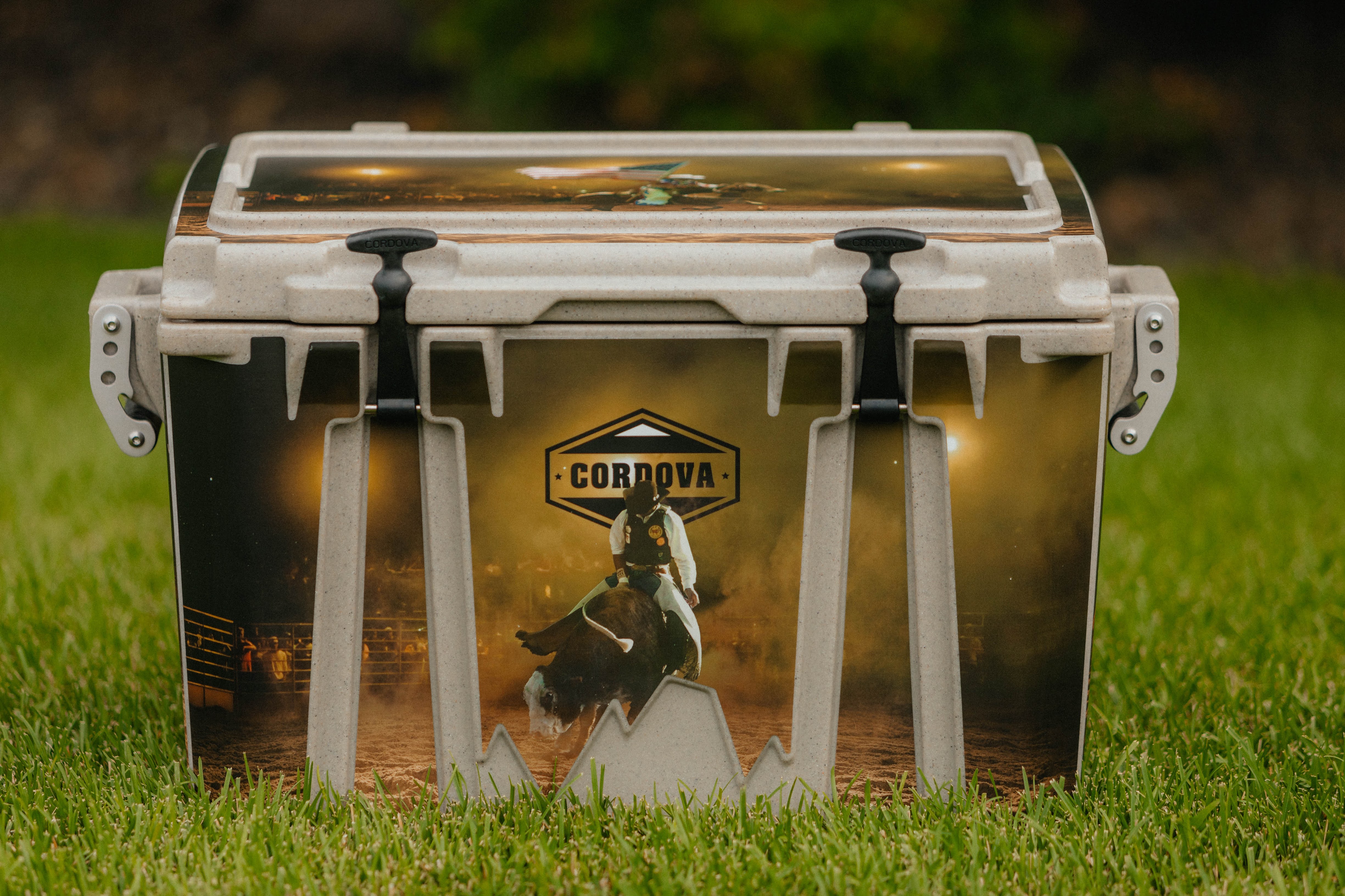Custom hard cooler with a detailed Western cowboy theme