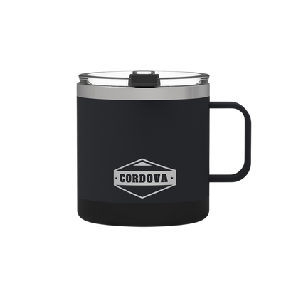 Front view of Trailhead Class insulated 14oz Camp Mug in Obsidian