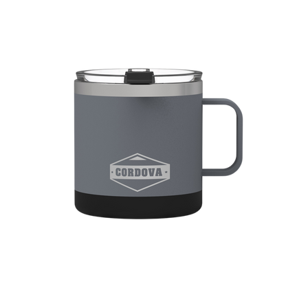 Front view of Trailhead Class insulated 14oz Camp Mug in Scree Gray