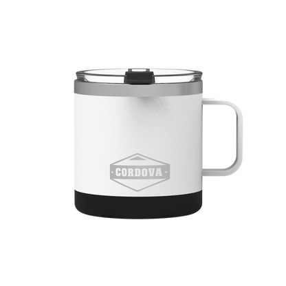 Front view of Trailhead Class insulated 14oz Camp Mug in Snowcap White