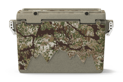 Rear view of 48 qt sandstone Cordova Kryptek Obskura camo hard cooler [48 qt]