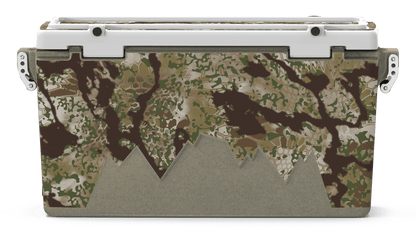 Rear view of 88 qt sandstone Cordova Kryptek Obskura camo hard cooler [88 qt]