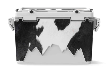 [Black and White Longhorn] 48 qt Back view of 48 qt black and white cowhide hard cooler