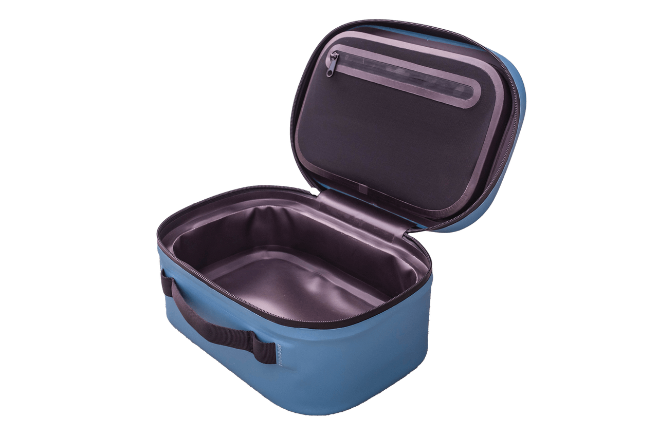 Looking inside a yonder blue Cordova insulated cooler lunch bag [Yonder]